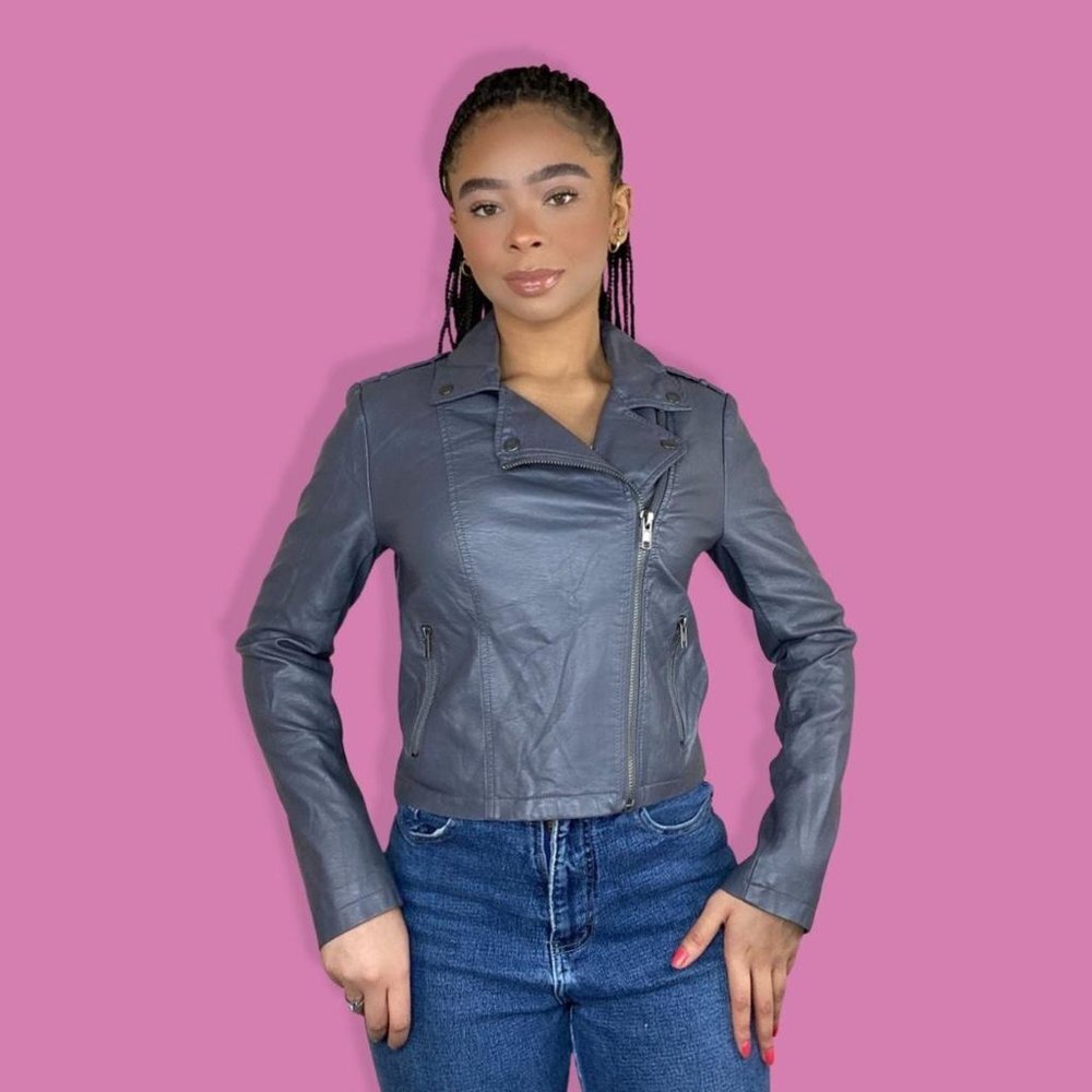 Dark Grey Faux Leather Jacket